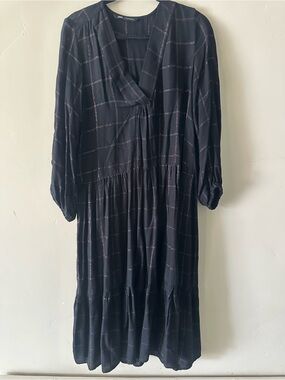 Zara Black Midi Dress with Pink Windowpane Lines